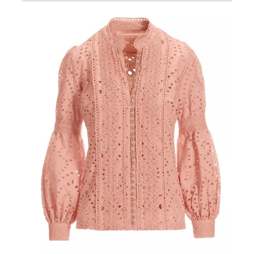 Boston Proper Womens Blouse Eyelet Lace Button S Boho Romantic Cottagecore - Picture 2 of 7